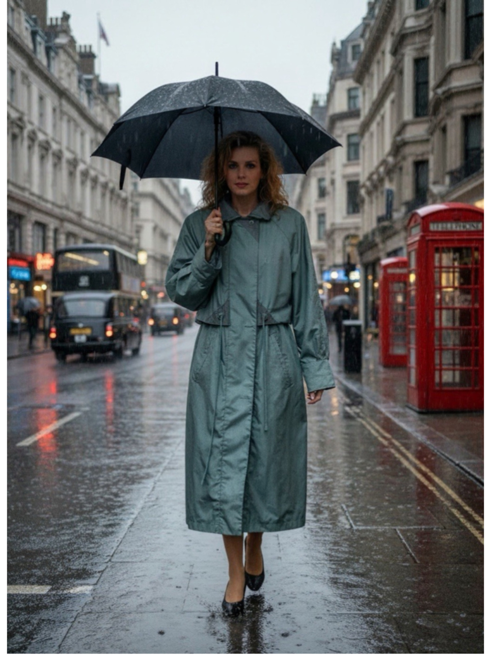 Marial Green Belted Rain Coat